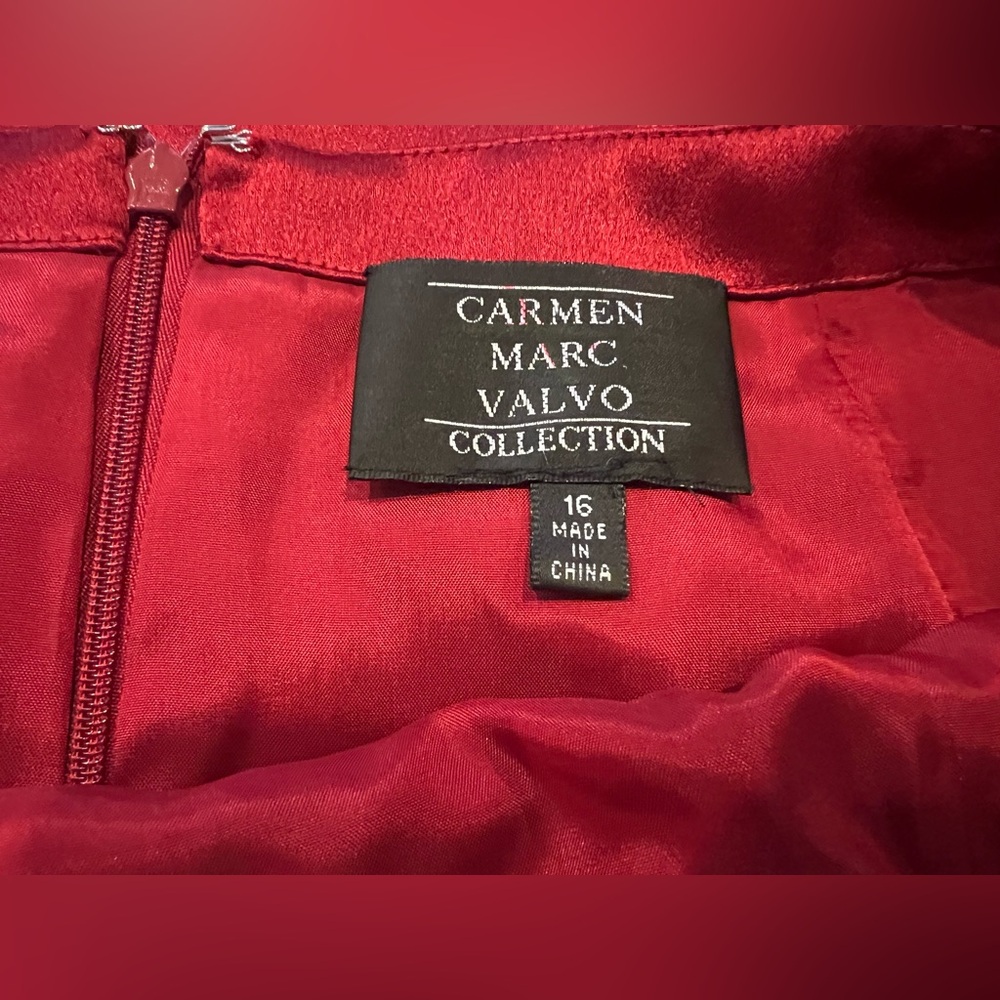NWT SZ 16 Gorgeous Carmen Marc Valvo Deep Red Satin Long Formal Skirt - Picture 3 of 4